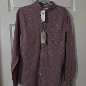 Hollister Men's Maroon Polka Dot Button-Down Shirt